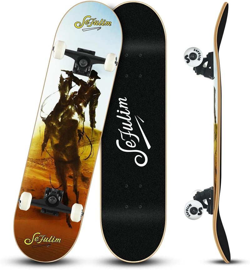 Sefulim 31 x 8 Inch Complete Skateboard 7 Layer Canadian Maple Double Kick Deck Concave Cruiser Trick Skateboard for Boys Girls Teens Adults Beginner ﻿ - Image 1